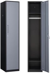 Yizosh Metal Locker with 1 Doors, Tall Steel Storage Lockers for Employees - 71" Locker Storage Cabinets for School, Gym, Home, Office, Garage (Gray Black)