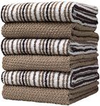 6 Pack Large Kitchen Towel Set / 16” x 26” / 3 Popcorn Stripe Design + 3 Solid Color/Yarn Dyed Cotton Hand Towels/Coordinating Tea Towel Sets Soft (TAN)