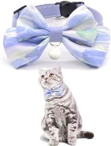 Plaid Bow Tie Breakaway Cat Collar,Cute Kitten Collar with Bell and Rabbit Pendant - Adjustable Size 7.87"-11.78" (Ribbon Blue, M)
