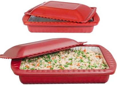 Foil Decor Serving and Casserole Carrier for 9x13x2 Foil Pans, Heat Resistant w/ Handles, Lid Locks in Place for Safe and Easy Carrying, Lid Doubles as a Serving Dish, 1 Aluminum Pans included, BPA Free Made in USA