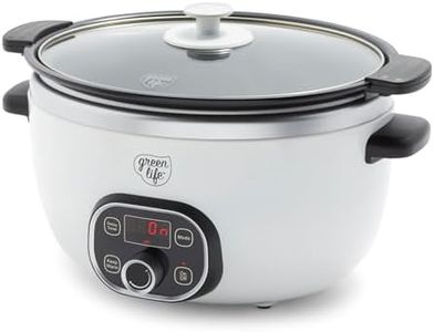 GreenLife 6QT Slow Cooker, Non-Toxic PFAS-Free Ceramic Nonstick Removable Interior Bowl, Programmable, Family Friendly, Keep Warm, Stovetop & Oven Safe, Dishwasher Safe Crock, Timer, Glass Lid, White