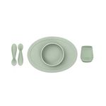 ezpz First Foods Set (Sage) - 100% Silicone Spoons, Cup + Suctioning Bowl for Infants - Dishwasher Safe