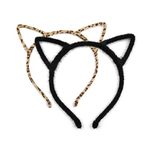 LOMYLM 2pcs Cat Ears Headbands for Adults Kids Women Girls, Black & Leopard Print Furry Cat Ears Hair Bands Hair Hoops for Fancy Dress Cosplay Party and Daily Decoration