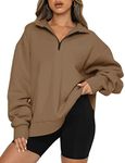 Trendy Queen Womens Oversized Half Zip Pullover Long Sleeve Sweatshirt Quarter Zip Hoodie Sweater Teen Girls Fall Y2K Clothes, Coffee, Medium