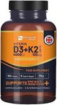 Vitamin D3 4000IU & K2 MK7 100µg Vegetarian Tablets I 180 (6 Months Supply) I Easy to Swallow Supplement for Immune Support, Calcium Boost, Bone & Muscle I Made in The UK by Prowise Healthcare