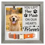 FINGERINSPIRE Pet Memorial Picture Frame 23x23cm You Left Paw Prints on Our Hearts Forever Pet Picture Frames with Photo Clip & Collar Holder Wood Memorial Gifts Frame for Dogs Cat Pets that Passed