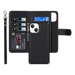 iCoverCase Compatible with iPhone 13 Wallet Case with Card Holder and Wrist Strap, PU Leather Kickstand Card Slots Magnetic Shockproof [Detachable] Flip Cover Case 6.1 Inch (Black)