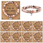 Remuuly 8 Pcs Inspirational Gift for Women You Are Awesome Bracelets Men Natural Stone Inspirational Adjustable Bracelets with Gift Card(Pink Zebra)