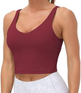 Women’s Longline Sports Bra Wirefree Padded Medium Support Yoga Bras Gym Running Workout Tank Tops Wine Red