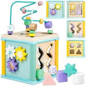 Wooden Activity Cube Montessori Toys for Baby Toys 12 Months Toddlers 1-3 Birthday Gift Boys Girls Sensory Interactive Learning Toys