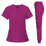 niaahinn Classic Scrub Set for Women- Scrubs Top Workwear & Yoga Jogger Scrub Pants Nursing Uniform (Hot Pink, M)