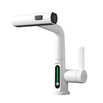 Modern Digital Bathroom Sink Faucet Single Handle Pull-Up Vanity Sink Faucet,Homili Countertop Tap with Pull-Down Spray,Three Water Outlet Modes (LED-White)