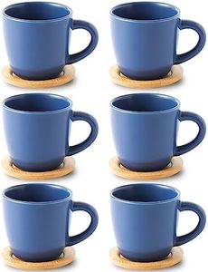 Hasense 8 oz Tea Cups and Saucers Set of 6, Ceramic Coffee Cups Latte Cappuccino Cups with Handle for Double Shot, Cafe Mocha, Espresso, Porcelain Coffee Cups for Party Home and Kitchen, Blue