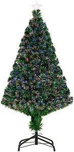 HOMCOM 4FT Pre-Lit Fibre Optic Artificial Christmas Tree Holiday Xmas Décor with Tree Topper Multi-Colour