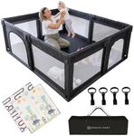 Aussie BOSHAY BABY Playpen with Double-Sided Mat, 1.8m x 1.5m Large Playpen in Grey, Baby/Kids Activity Play Yard, 4 Pull Rings & Storage Bag. Safe Sturdy Baby Play Pen, Anti-Slip Base & 2 Entries