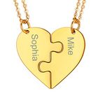 PROSTEEL BFF Necklace Couple Gold Plated Heart Puzzle Pendants Chain Personalized Jewelry Valentine Day Gift (Sets of 2 Gold Plated)