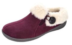 Clarks Womens Suede Leather Slipper with Gore and Bungee JMH2213 - Warm Plush Faux Fur Lining - Indoor Outdoor House Slippers For Women, Burgundy, 8.5 UK