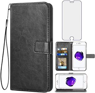 Asuwish Compatible with iPhone 7plus 8plus 7/8 Plus Wallet Case Tempered Glass Screen Protector and Leather Flip Cover Card Holder Accessories Phone Cases for i Phone7s 7s + 7+ 8s 8+ Phones8 Black