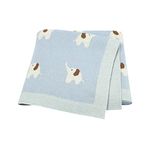 LAWKUL Baby Blankets for Newborn 100% Cotton Knitted Elephant Soft Blanket Airy for Boy Girl Blue, Pram/Mose Basket(90x70cm)