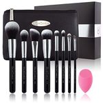 Oscar Charles 8-Piece Professional Makeup Brush Set with Beauty Sponge and Luxury Clutch Cosmetic Bag and Beautiful Gift Box - Silver