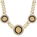 Women's Basketball Wives Style Gold 3 Lion Heads Necklace Hip Hop Statement Chunky Chain Choker Necklace (Gold Necklace)