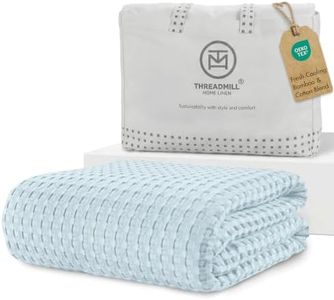 Threadmill Cooling Waffle Blanket King Size | Breathable, Lightweight and Cooling | Made from Rayon Derived from Bamboo | Waffle Throw Blanket for Couch and Sofa | 106 x 92 Inches | Light Blue