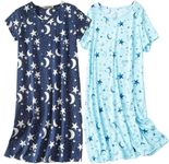 BERDITH 2 Pack Nighties for Women Nightdress Ladies Cotton Blend Nightie Soft Night Dress Womens T Shirt Nightdresses Summer Plus Size Nightwear Sleep & Lounge UK 22-24 navy stars Mum Mummy