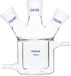 DONLAB CFL-0100 Glass 100ml 3-Neck Double Layer Flat Bottom Reaction Flask Jacketed Reactor, with Three 24/40 Ground Glass Joints