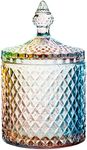 Rainie Love Home Basic Food Storage Organization Set-Rainbow Crystal Diamond Faceted Jar with Crystal Lid,Suitable as A Candy Dish,Cookie Tin,Biscuit Barrel,Decorative Candy Jar-16 OZ-Large