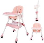 Baby High Chair, 6 in 1 Convertible High Chairs for Babies and Toddlers, Toddler Feeding Chair with Double Removable Tray, The Perfect Travel High Chair for Easy Baby Feeding（Pink）