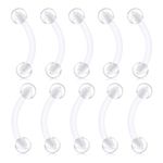 D.Bella 16G Clear Bioflex Acrylic Curved Barbell Eyebrow Rings Snake Eyes Tongue Belly Ring Mix Color CZ Piercing Retainer, Flexible Bioflex Acrylic, plastic