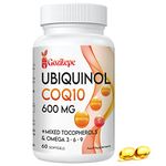 Ubiquinol CoQ10 600mg Softgels with Omega 3, 6, 9 & Vitamin E, 30 Servings Coenzyme Q10 (Active Antioxidant Form) Supplement for Higher Absorption, Support Heart Health & Energy Production (Pack of 1)