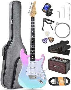 Leo Jaymz Beginner Electric Guitar Complete Kit with Portable Amp, Padded Gig Bag & Full Accessories, Maple Neck SSS Pickups(Pink-Cyan Fade)
