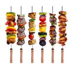 Khedu Fab Barbecue Skewers for BBQ Tandoor, Grill | Stainless Steel Stick with Wooden Handle, (Pack of 6 Pc's)