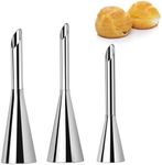 Victhur Large Cream Icing Piping Nozzle Tips 3 Pieces Professional Stainless Steel Puff Nozzle for Decorating Cake and Filling Pastry