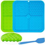 2-Pack Lick Mats for Dogs With Anti Slip Strong Suctions and Spatula, Sturdy Food Grade Silicone Material. Slow Feeding Dog Lick Mats - Lick Mat for Dog Puppy. Cat Lick Mat (2-Pack Blue & Green)