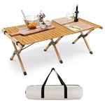 COSTWAY Folding Picnic Table, Roll Up Camping Table with Storage Bag, for 4-6 People, Low Height Bamboo Bench Table, for Indoor & Outdoor Party, Easy Assembly (Natural)