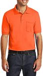 JustBlanks Mens Cotton Golf Polo Shirts for Men Short Sleeves Mens Polo Shirts with Pocket Core Blend Jersey Knit - Safety Orange - 3XL