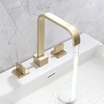 POP SANITARYWARE Widespread 2-Handle Bathroom Sink Faucet Brushed Gold Solid Brass 8 Inches Waterfall Bathroom Vanity Faucet 3 Holes Basin Mixer Faucets