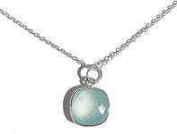 Joyfulmuze Aqua Blue Chalcedony, Natural Gemstone Pendant Necklace, 925 Sterling Silver 16 inch Chain, Handmade Gift for Women (Blue Chalcedony)