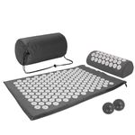 Acupressure Mat, Acupuncture Mat, Massage Mat and Pillow Set with 2pcs Massage Balls, Relieving Neck and Back Pain, Muscle Relaxation and Stress Reduction, Sciatica Relief, Carry a Handbag, Grey