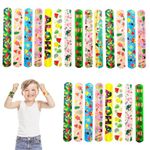 POPOYU 24Pcs Summer Hawaii Slap Bracelets,Snap Bracelet Bands for Gifts Bag Filler,Hawaii Party Favors Flamingo Wristbands for Kids Holiday Beach Swimming Pool Party Supplies Classroom Prize Gifts