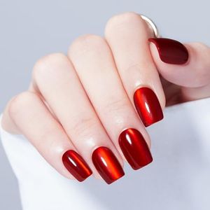 Modelones Red Cat Eye Press on Nails, Short Square Fake Nails, Reusable Nail Kit with Nail Glue Adhesive Tabs Mini Nail File, Nails Press Ons 32Pcs16 Sizes, Women Girl Gift