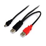 StarTech.com 1 ft USB Y Cable for External Hard Drive - USB A to mini B - USB cable - USB (M) to mini-USB Type B (M) - USB 2.0 - 1 ft - black - USB2HABMY1