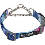 Leashboss Martingale Collar For Dogs - Steel Chain | Reflective Nylon Dog Collar for Large Dogs, Medium and Small Dogs | No Pull Pet Training Collar Small | Quick Release Buckle, Adjustable Pet Collar