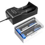 2PCS Battery of Rechargeable 3.7V 3600mAh with 2 Bay USB Battery Charger for Flashlight