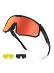 Excoutsty Polarized Sports Sunglasses for Men Women,UV400 Outdoor Sports Windproof Cycling glasses with 3 Interchangeable Lenses,TR90 Sports Sunglasses for Running Baseball Cycling Fishing Golf