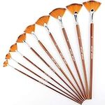 AIEX 9pcs Fan Brushes Set Nylon Anti-Lost Artist Brushes for Watercolor, Acrylic, Ink, Gouache, Oil, Tempera Painting