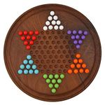 Toolart Chinese Checkers Game Set with 12 Inch Diameter Round Wooden Board and Acrylic Beads for 6 years