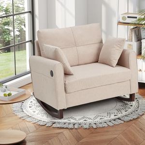 HOMREST Oversized Nursery Rocking Chair with USB Port, Wide Nursery Rocker with High Back and Side Pocket, Upholstered Double Rocker for Living Room, Bedroom, Nursery, Beige